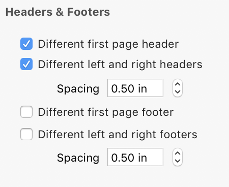 Headers & Footers Inspector Pane