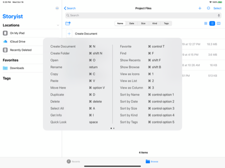 Files view keyboard shortcuts.