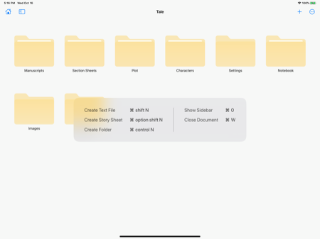 Folder view keyboard shortcuts.