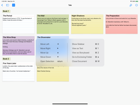 Index card editor shortcuts.