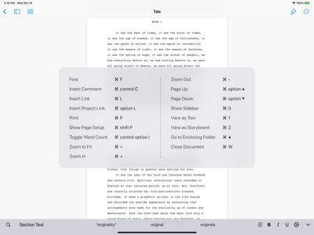 Text editor keyboard shortcuts.