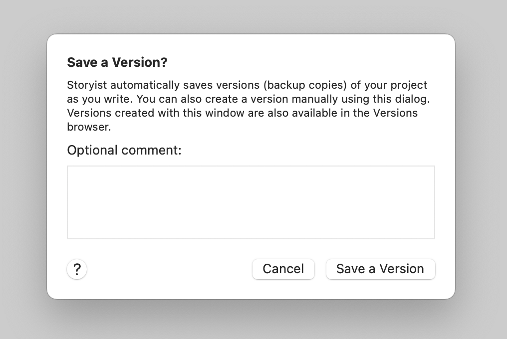 Save a Version dialog